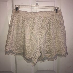 Cream Embroidered Shorts
